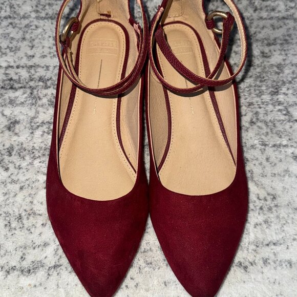 Chelsee Shoes - Chelsee Burgundy Pointed-Toe Flats with Ankle Strap – Size 9